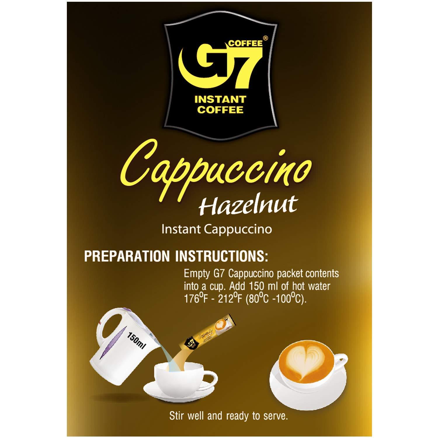 TRUNG NGUYEN Trung Nguyen G7 Instant Cappuccino Hazelnut Vietnam Premium Gourmet Coffee - 100% Pure Soluble Coffee, Sugar, Non-dairy Creamer -12 sticks -216 Grams