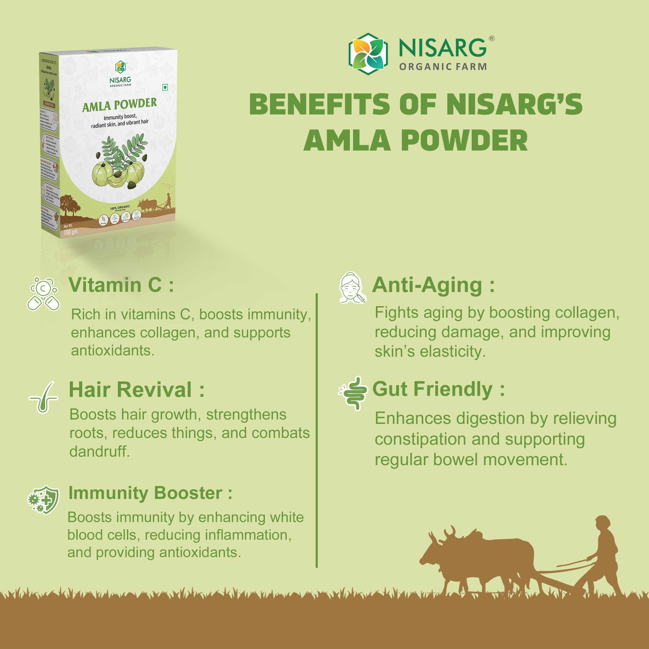 NISARG ORGANIC FARM NISARG ORGANIC FARM Fresh Amla PowderIImmunity BoosterIEdible For Hair Growth,Face & Skin CareIIndian Gooseberry PowderINo Chemicals,No Preservatives,No PesticidesIFor Men & Women(200 Gm)