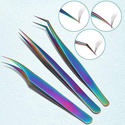 Honeytecs Honeytecs 3 Pieces Eyelash Extension Tweezers Set Stainless Steel Tweezers Lash Extension Tweezers with Storage Case Eye Makeup Tools
