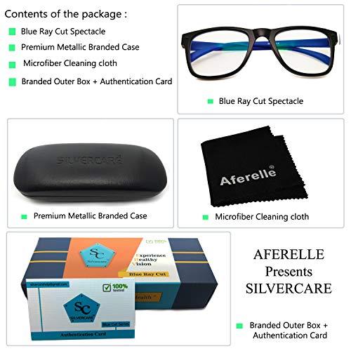 Aferelle AFERELLE® Silvercare Premium Blue Ray Cut Blue Light Filter Computer Glasses With Antiglare for Eye protection And Also Specialized Lens For Night Driving (Zero Power, Green Coated)) (Blue)