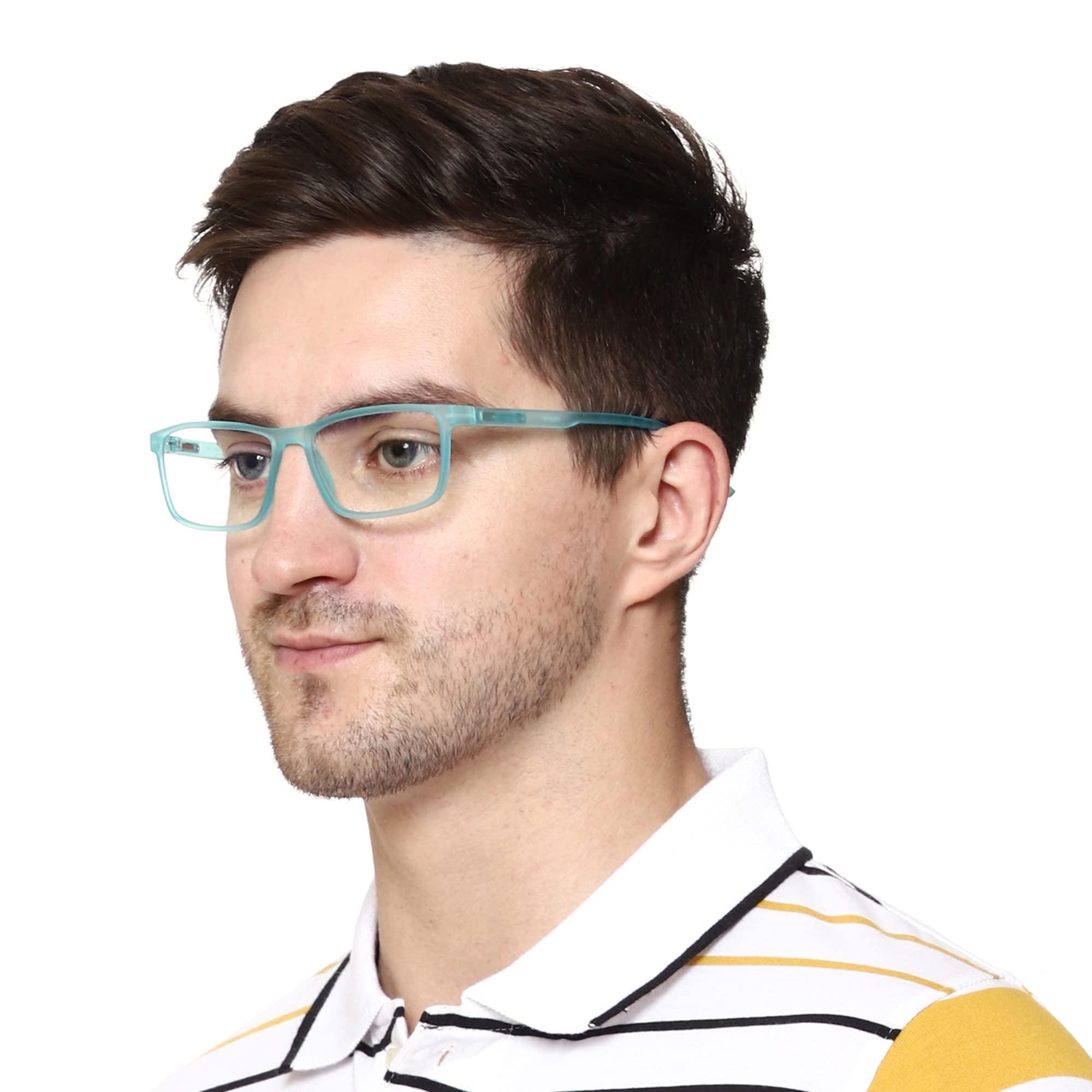 Aferelle Meganfox | Zero Power Bluecut & Antiglare Computer Eyeglasses For Men and Women | Full Rim Rectangle| CR Lens | TR90 Frame | | Medium (Matt Light Turquoise)