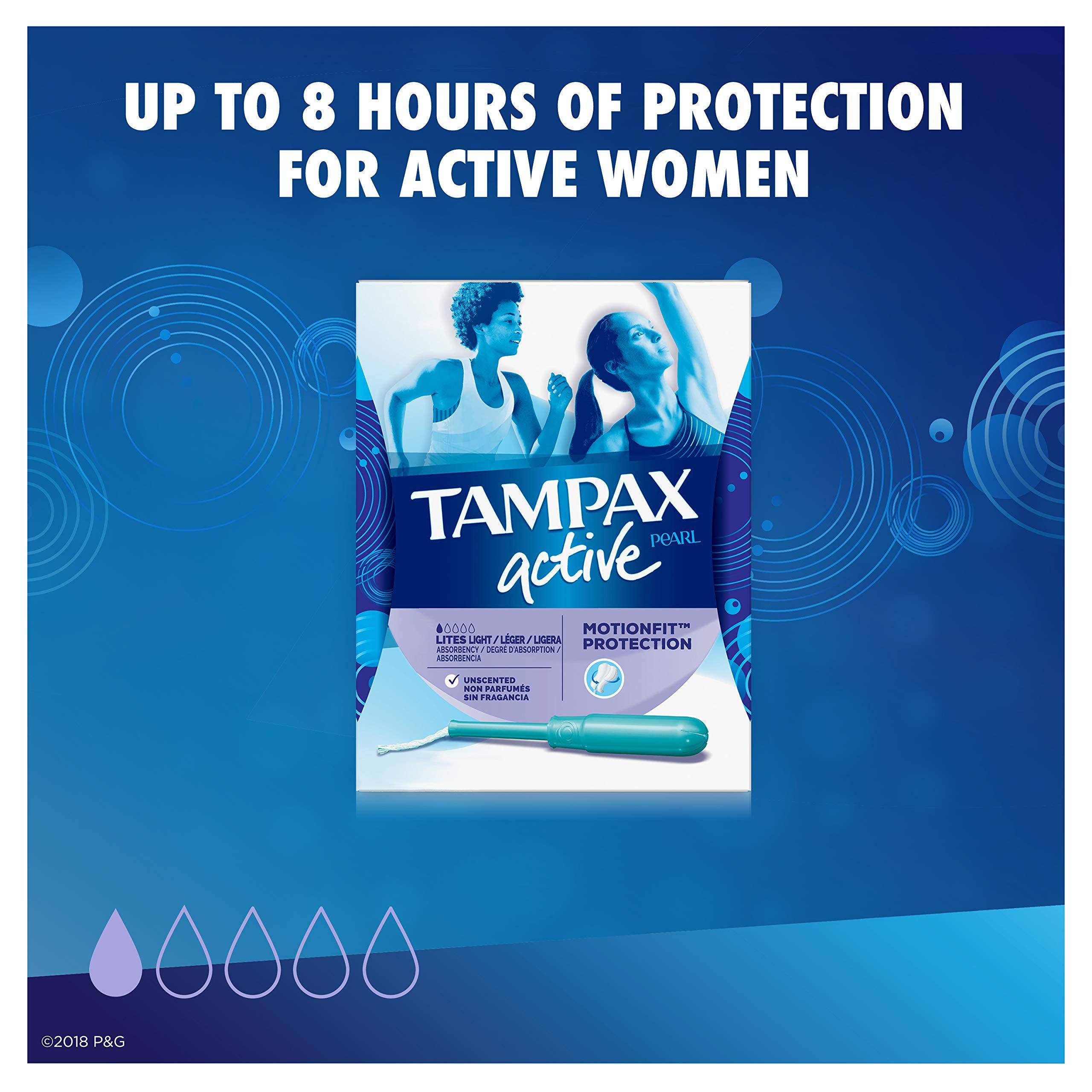Tampax Tampax Pearl Active Plastic Tampons, Lites/Light Absorbency, Unscented, 18 Count, Packaging May Vary