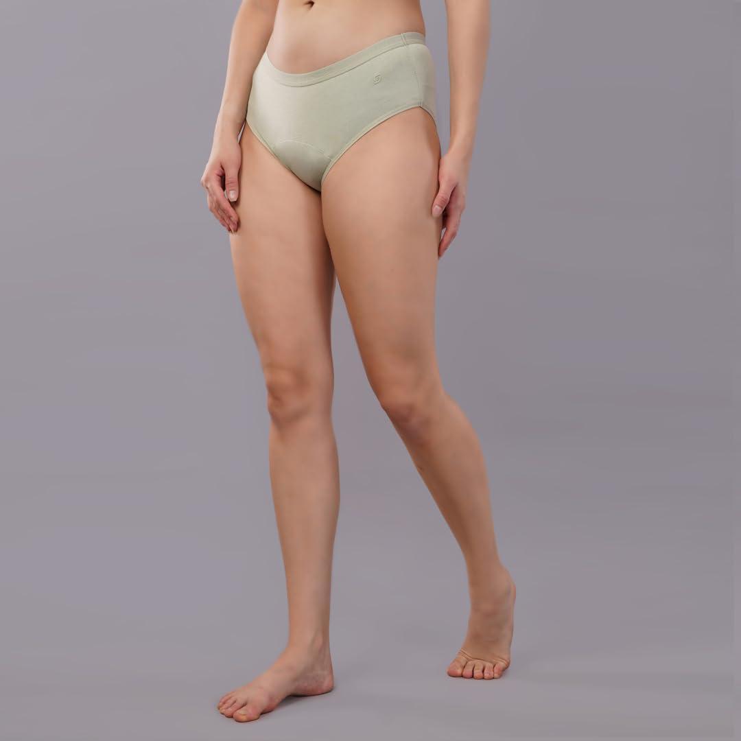 SochGreen SochGreen Cotton, Period Panty for Women- Reusable & Washable, Absorbent & Leakproof, Full Coverage, Anti-Stain, Suitable for Light to Medium Flow | Hipster (1 pc) (S,Fig Green)