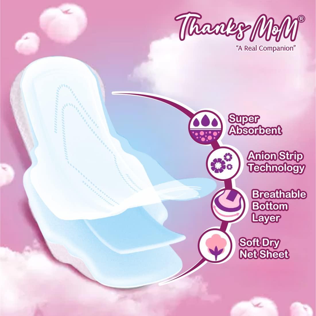 Thanks mom Thanks mom Freedom Plus Dry Net Sanitary Napkin Pads | Extra Wide | Extra Soft with Advanced Leak Protection Sanitary Pad (Pack of 9x20= 180 Pads)