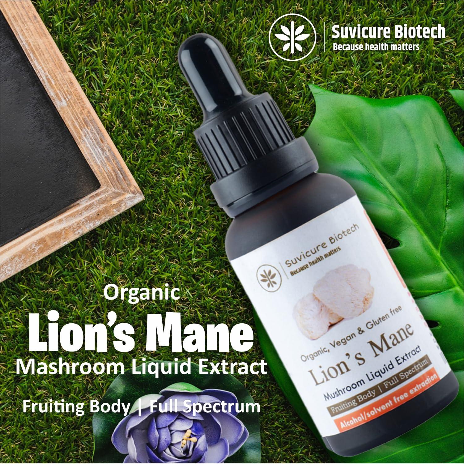 Suvicure Biotech Suvicure Biotech Lion\'s Mane Mushroom Liquid Extract - 30ml | Supports Cognitive Function, Focus, Mental Clarity, Mood, and Brain Health | Natural Herbal Supplement | 60 Servings
