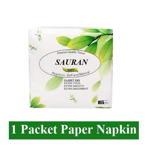 SAURAN Pack of 1 (2 PLY) Soft Paper Napkins (100 Napkins) White Paper (NP11)