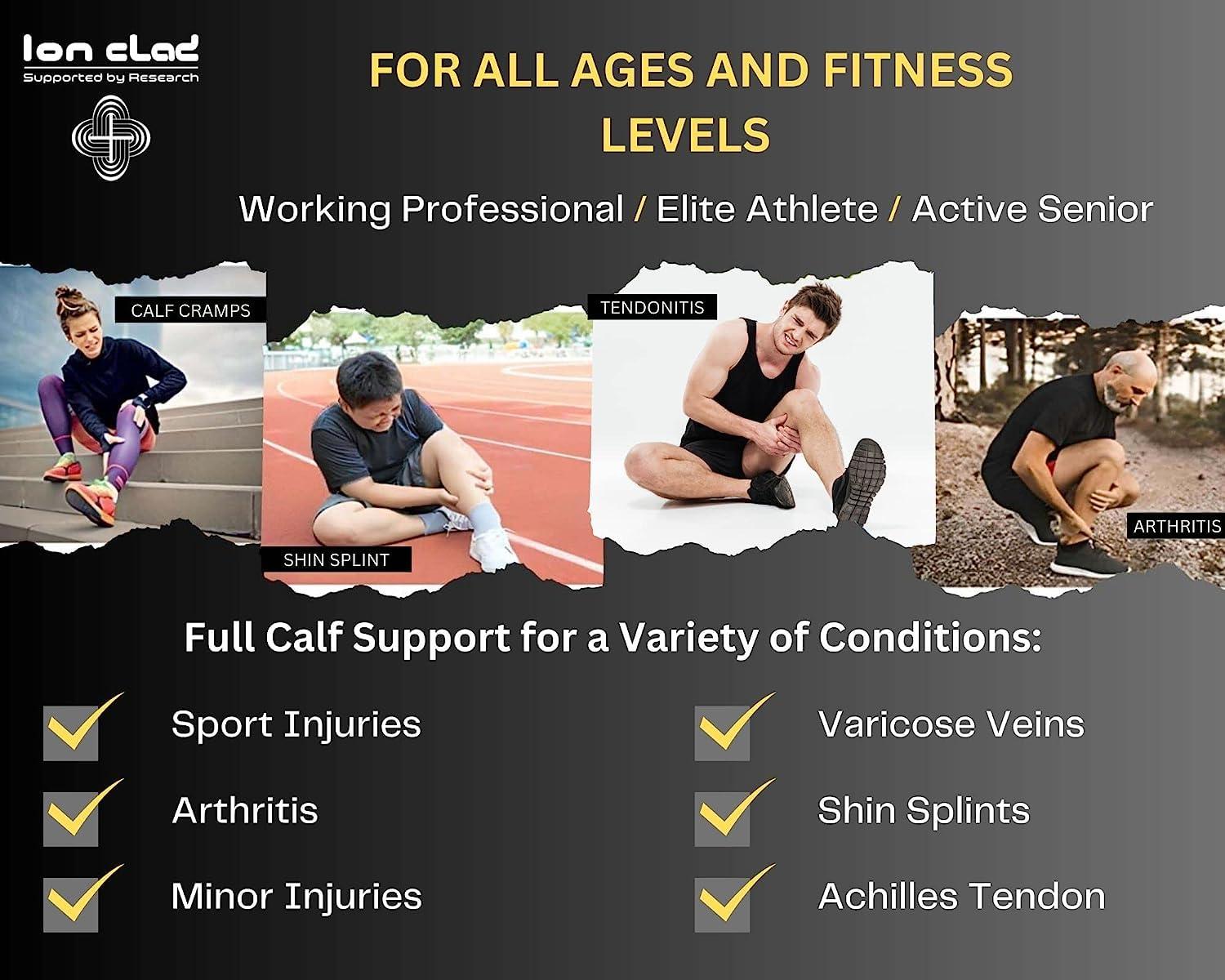 Ion Clad Ion Clad Copper Compression Calf Sleeve-Shin Support Socks For Pain Relief From Leg Cramps, Shin Splints, Varicose Injury Pain Guard-Recovery For Men Women-Sports,Gym Running(1 Pair, Xl)