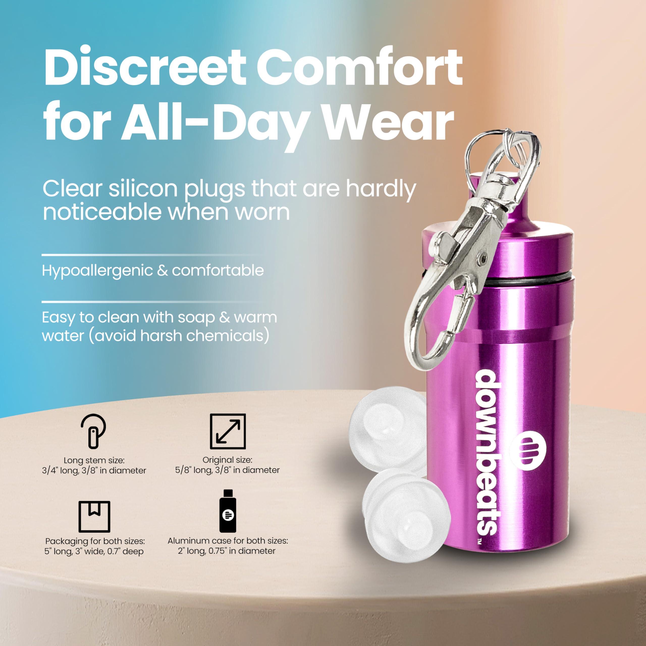 DownBeats DownBeats Reusable High Fidelity Hearing Protection: Ear Plugs for Concerts, Music, and Musicians (Clear Ear Plugs, Purple Case)