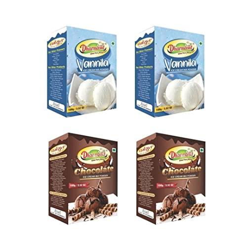Dharmasut 2 Vanilla + 2 Chocolate Instant Ice Cream Mix Powder | Combo of 4