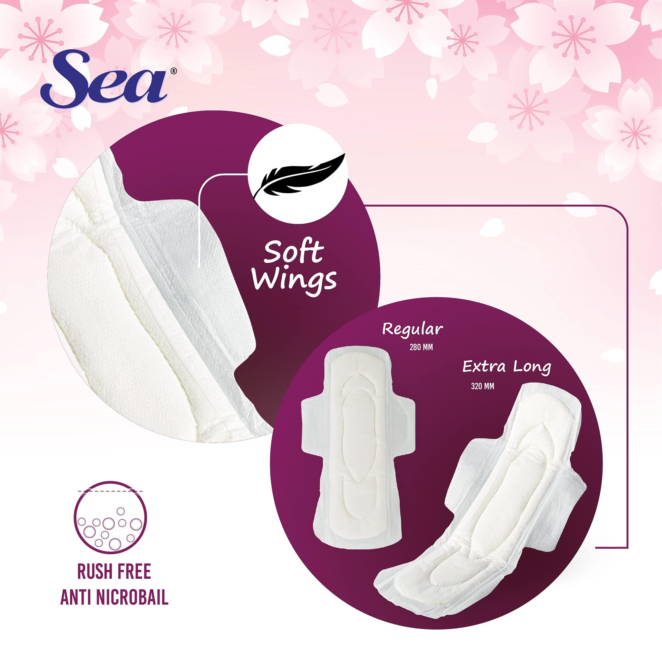 Sea Sea Maxi Cotton Sanitary Pads for Women | Up to 100% Leakage Protection, Locks Odour & Wetness | Ultra Hygiene, Rash Free Cotton Soft | Pack of 15 (15 pcs Maxi XXL)