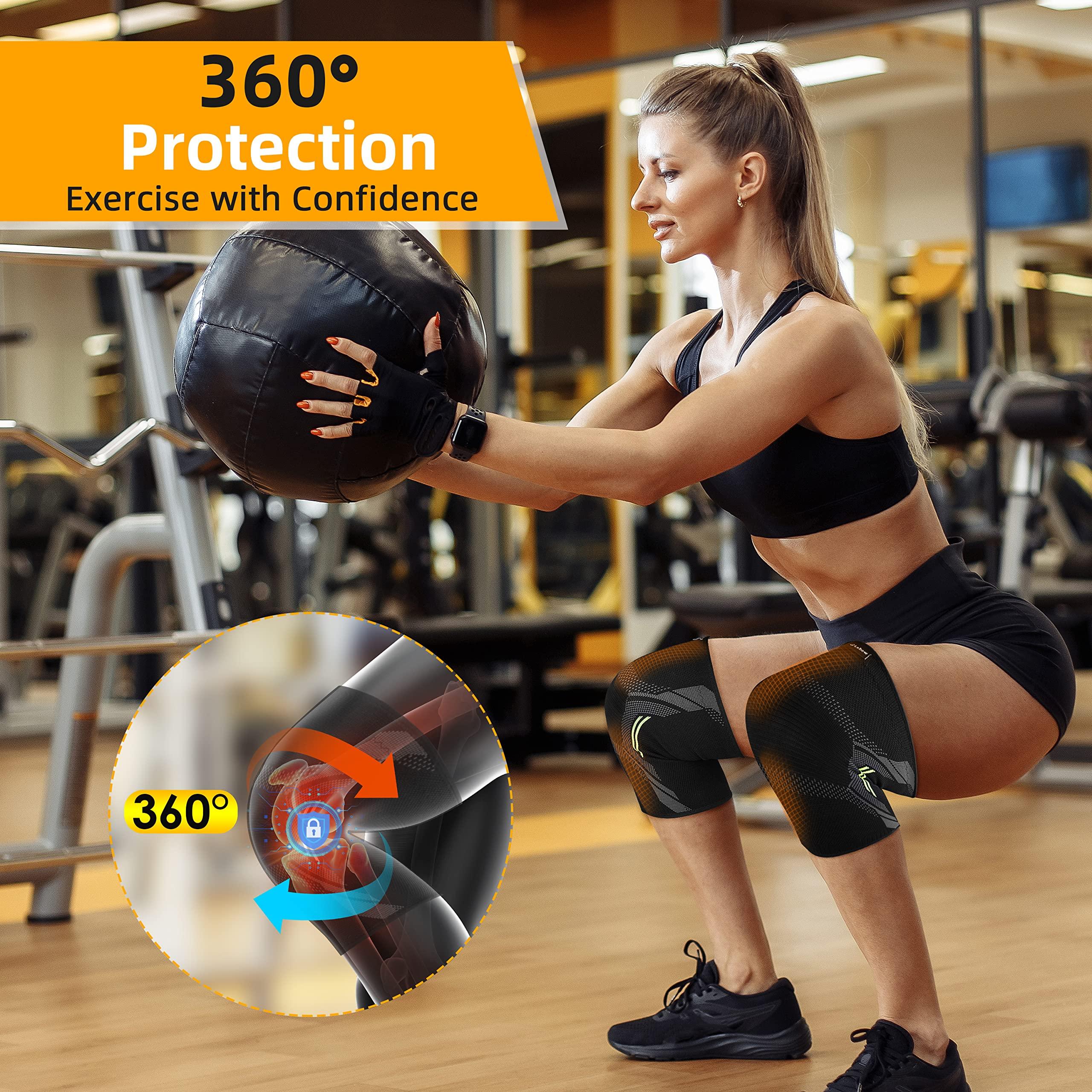 JLebow 2 Pack Knee Braces Sleeves for Knee Pain Knee Support Women Men - JLebow Compression Knee Brace for Working Out, Running, Gym, Fitness, Weightlifting High Stretch Knee Pads for Meniscus Tear, ACL, Arthritis, Joint Pain (Black, X-Large)