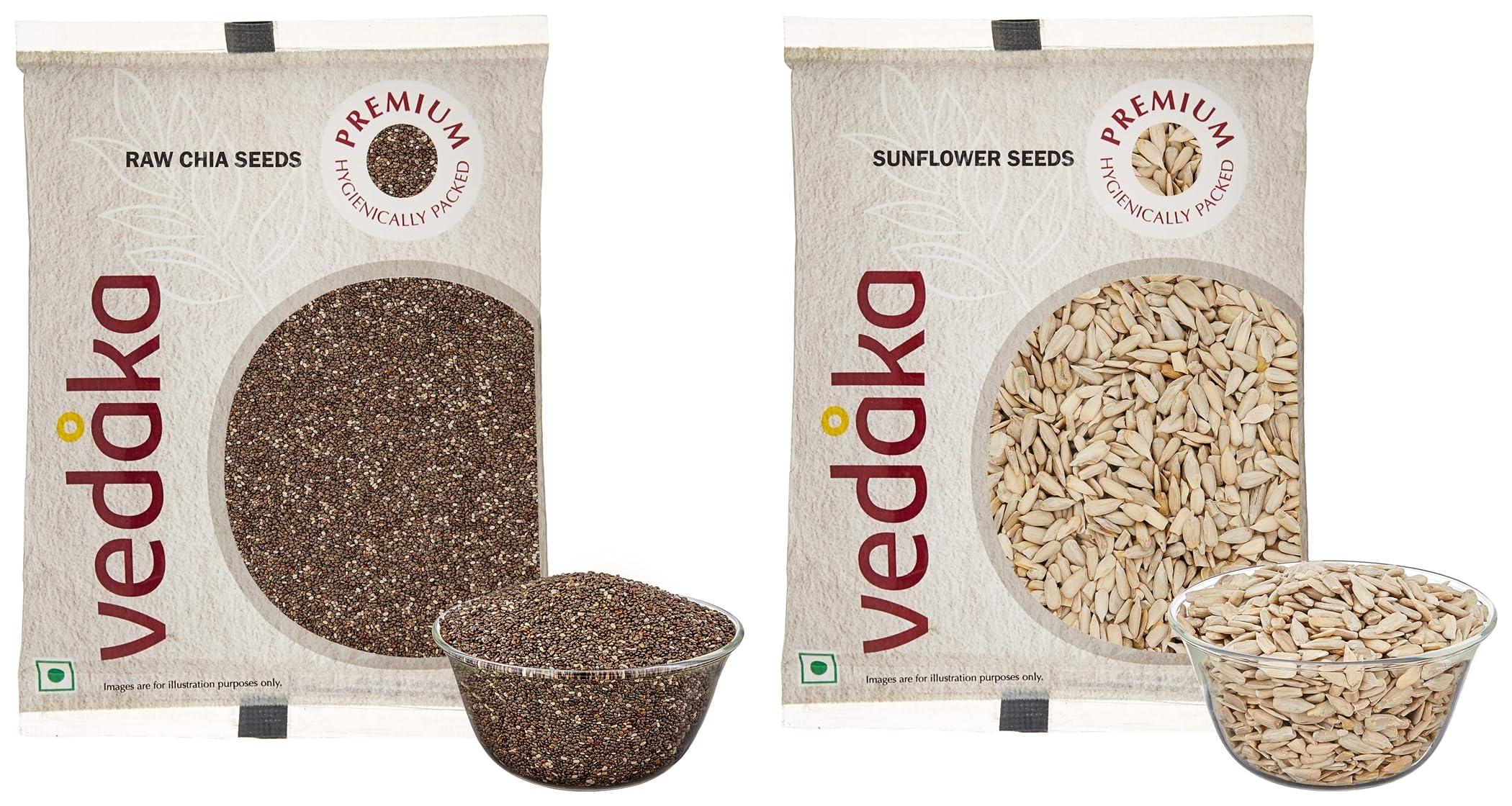 Vedaka Amazon Brand - Vedaka Premium Raw Chia Seeds, 200G +-Premium Sunflower Seeds, 200G
