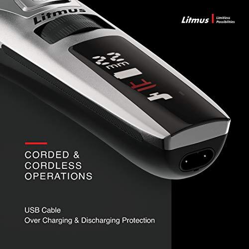 Litmus LITMUS Stubble Pro Corded and Cordless Waterproof Beard Trimmer with Digital LED Display and Fast Charging, 60 Mins Run Time (Black and Grey)