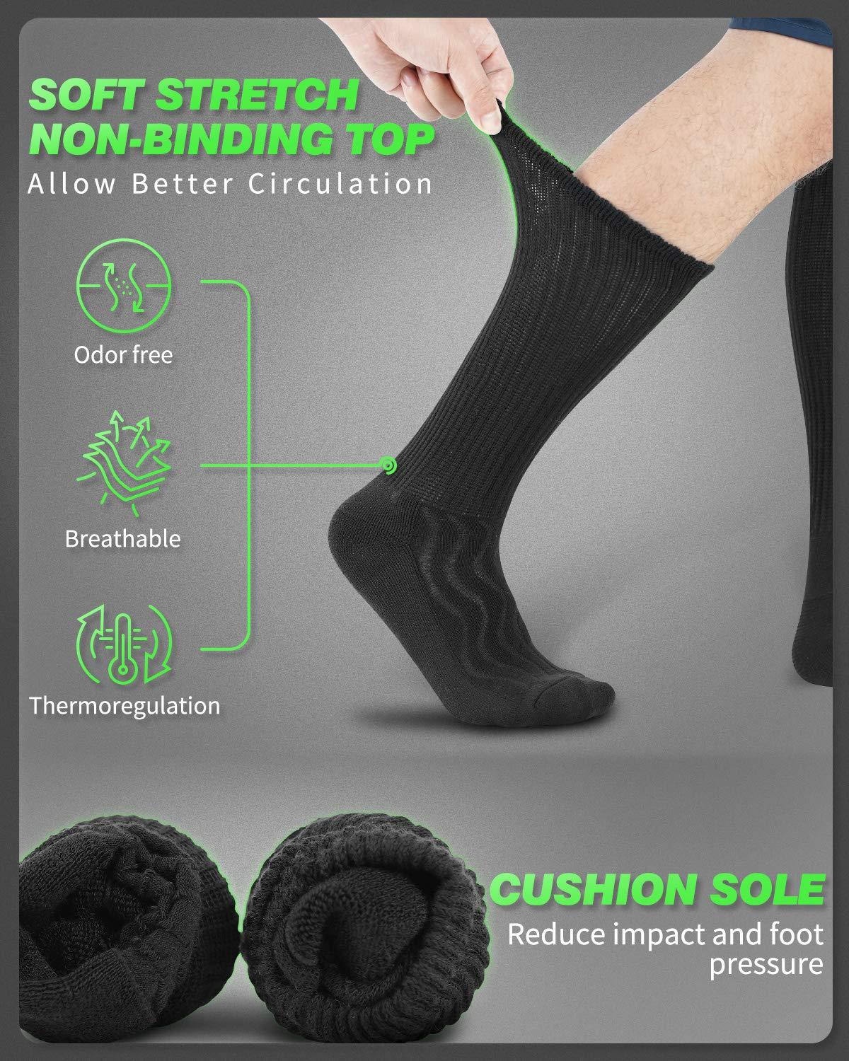 LIN LIN Diabetic Socks for Men & Women, 6 Pairs Crew/Ankle Socks with Cushion, Non-Binding, Extra Wide Top, Loose Fit