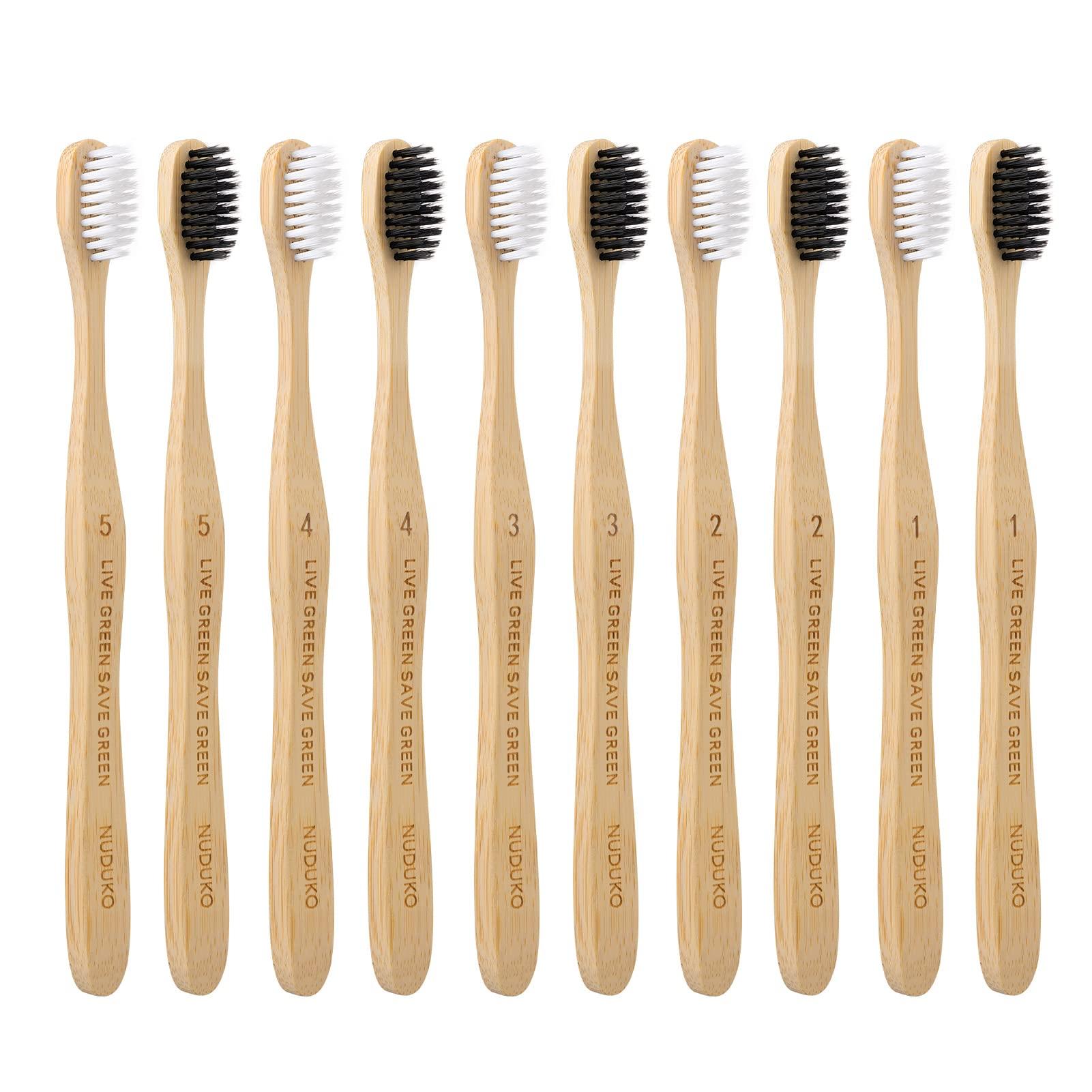 Nuduko Nuduko Adult Bamboo Manual Toothbrushes Soft Bristles, Biodegradable Eco-Friendly Toothbrush 10 Pack, Bpa Free Charcoal Bamboo Tooth Brush, Organic, Natural, Green And Compostable Tooth Brushes