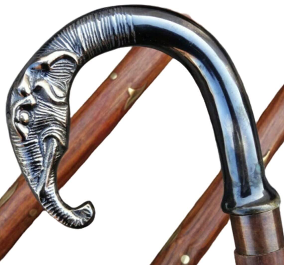 NavaFresh Basics A N H Antique Brass Elephant Head Handle Victorian Wooden Walking Stick Nautical Canes II Handmade Brass Elephant Head Wooden Walking Stick