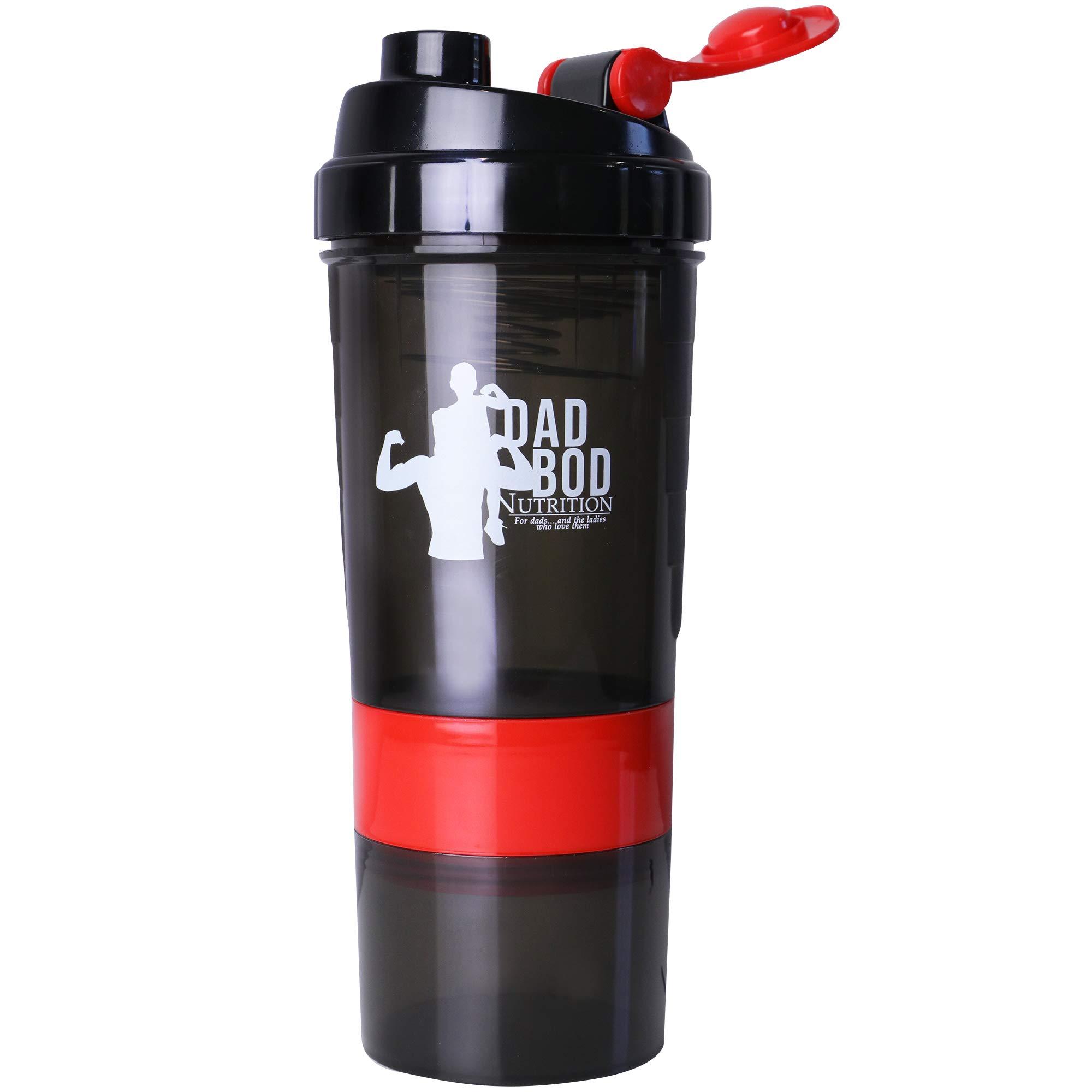 Dad Bod Nutrition Dad Bod Nutrition Funny Protein Shaker Bottle 3 Part with Storage Red Trim White Label (Red Trim)