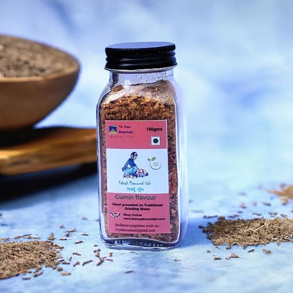 Royal Mountain Pahadi Cumin Flavoured Salt/Pisyun Loon/Hand made on SilBatta/Hand Grounded on Traditional Grinding Stone-100gms (Pack of 2)