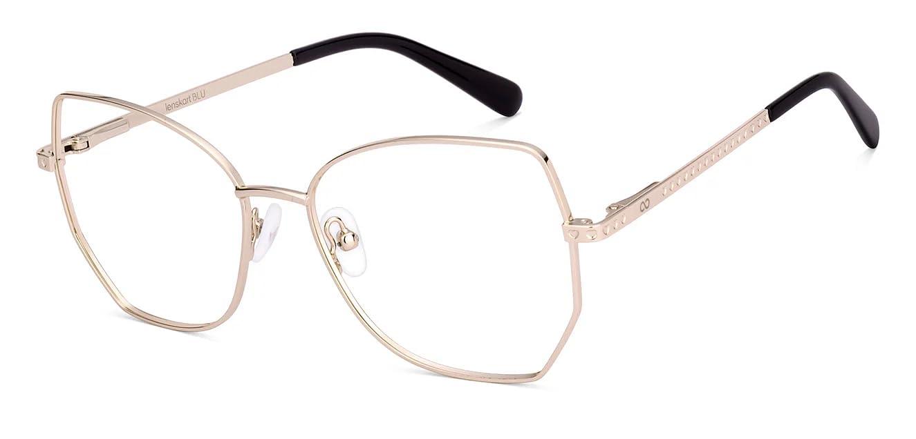 LENSKART BLU LENSKART BLU | Zero Power Blue Cut Computer Glasses | Anti Glare, Lightweight & Blocks Harmful Rays | UV Protection Specs | Gold | Men & Women | Medium | LB E17487