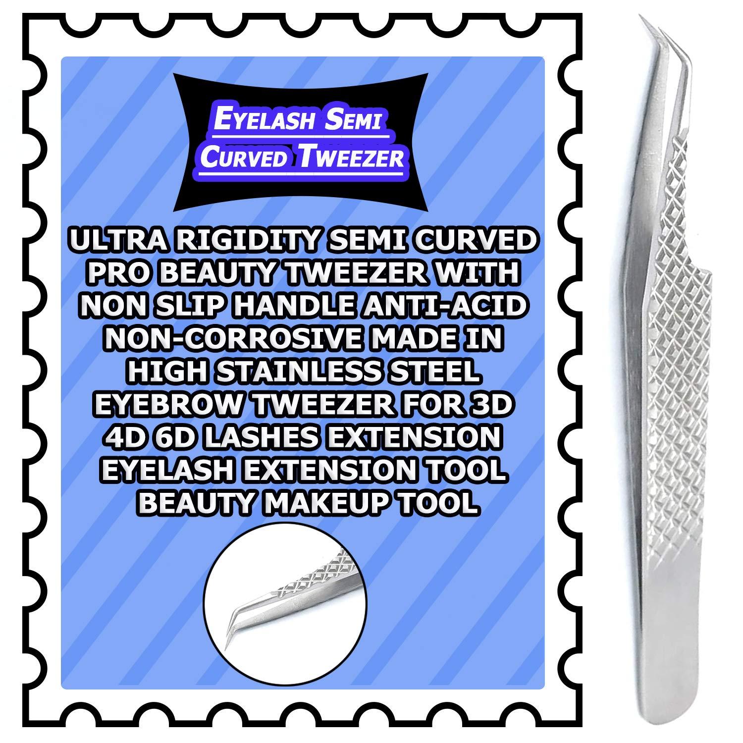 G.S ONLINE STORE G.S Volume Tweezers Stainless Steel Ultra Rigidity Semi Curved Pro Beauty Eyelash Extension Tool Non Slip Handle ELT-07