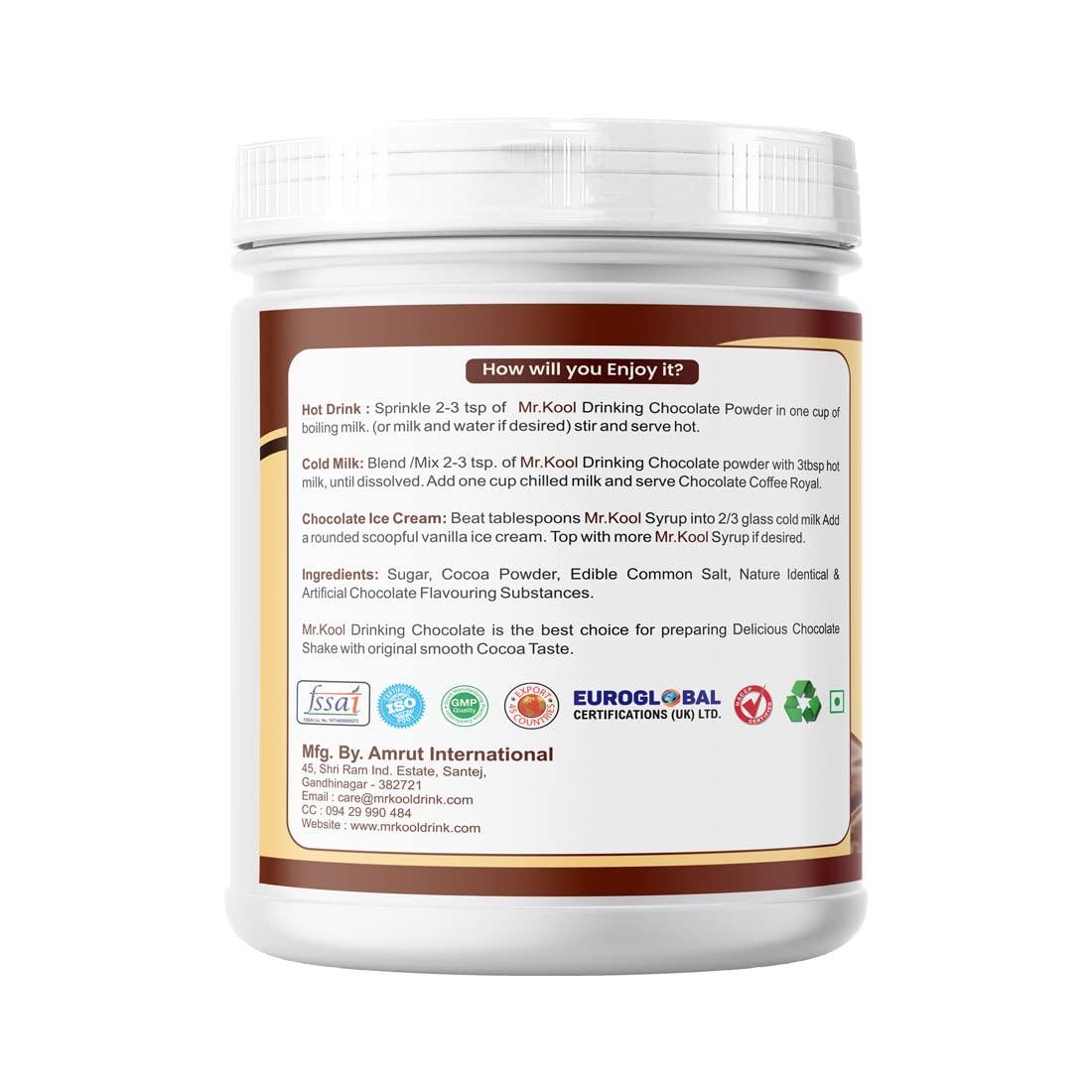 MR. KOOL Mr. Kool Drinking Chocolate Powder for Delicious Hot/Cold Chocolate Drink, Healthy Drink for Kids 400 Gm Jar