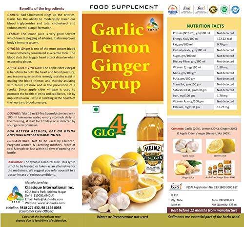 SKSB SKSB GLG4 Garlic, Lemon, Ginger, Apple Cider Vinegar Syrup (without Honey) 525 ml