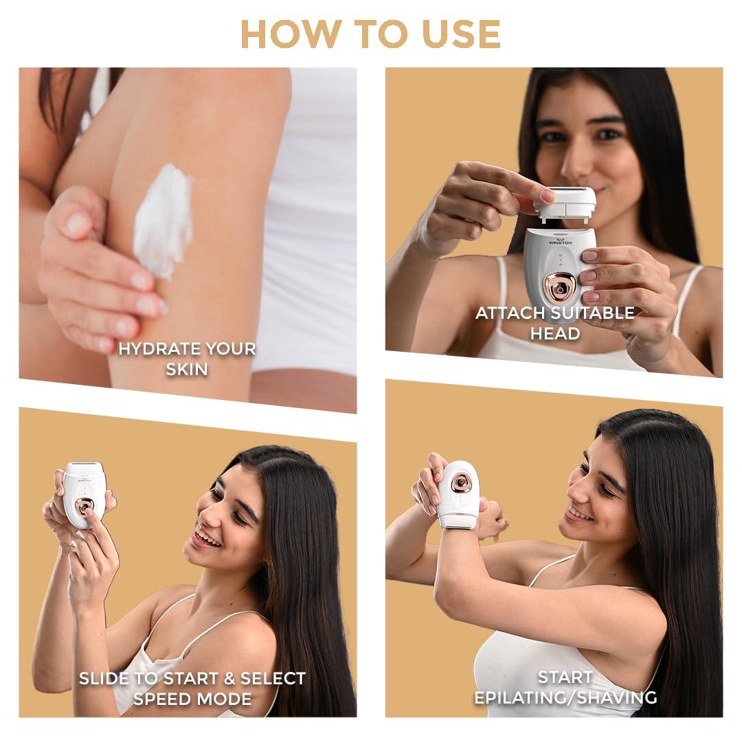 WINSTON Winston Rechargeable Body Epilator and Shaver for Women Facial Hair Remover Machine | Mini Portable Electric Body Shaver | Bikini Trimmer - 90 min Runtime