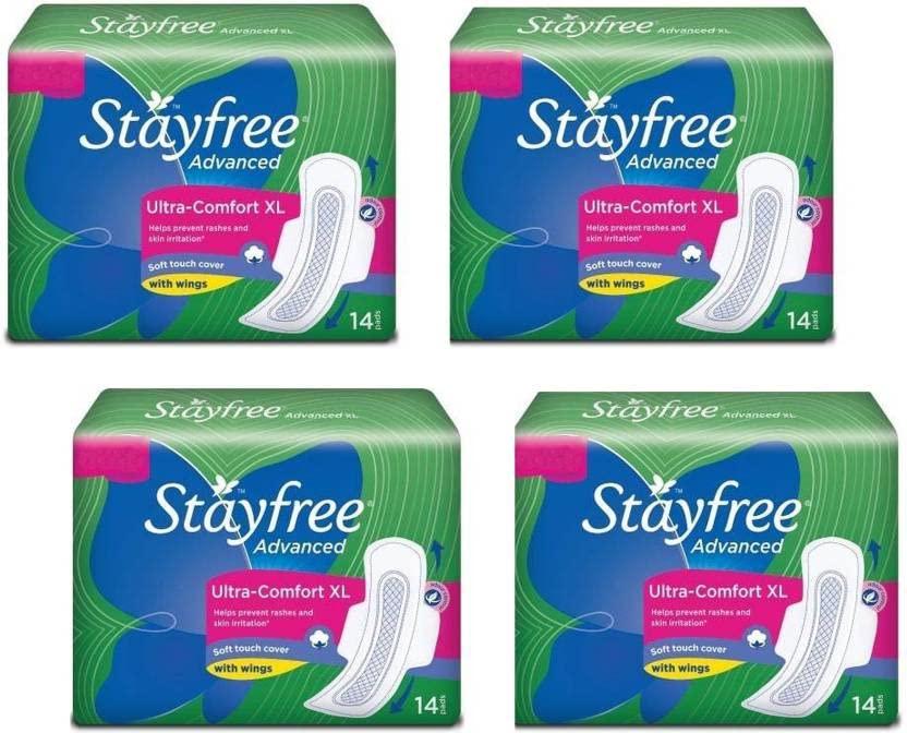 Stayfree STAYFREE best Advanced XL Ultra Comfort Sanitary napkins with Wings (14+14+14+14 Count) Sanitary Pad (Pack of 4) Sanitary Pad (Pack of 56)