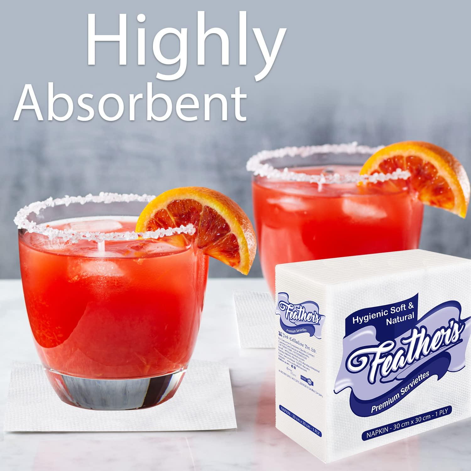 Feather's Feather\'s Premium Tissue Paper Napkin 1Ply |100 pulls, Pack of 1, 30X30 cm | Naturally White | Cocktail Napkin, Super Strong & More Absorbent | Extra Soft | Best for Kitchen Use and Serving