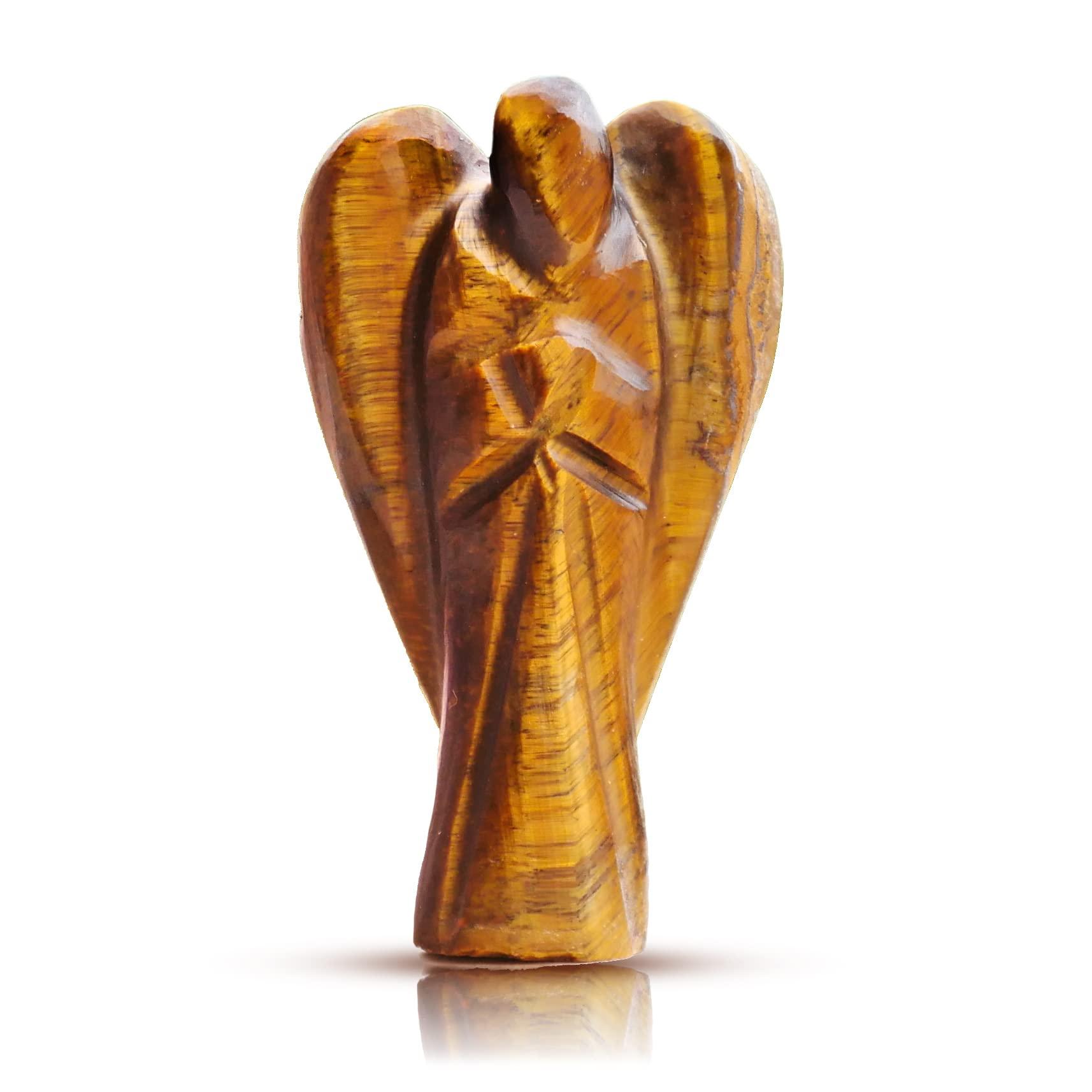 Reikved Crystal Angel Figurine - Guardian Angel - Crystal Pocket Angel - Pocket Guardian Angel - Healing Crystal for Good Luck - For Prayer Peace - Size 2 Inch Approx. (Tiger Eye Angel)
