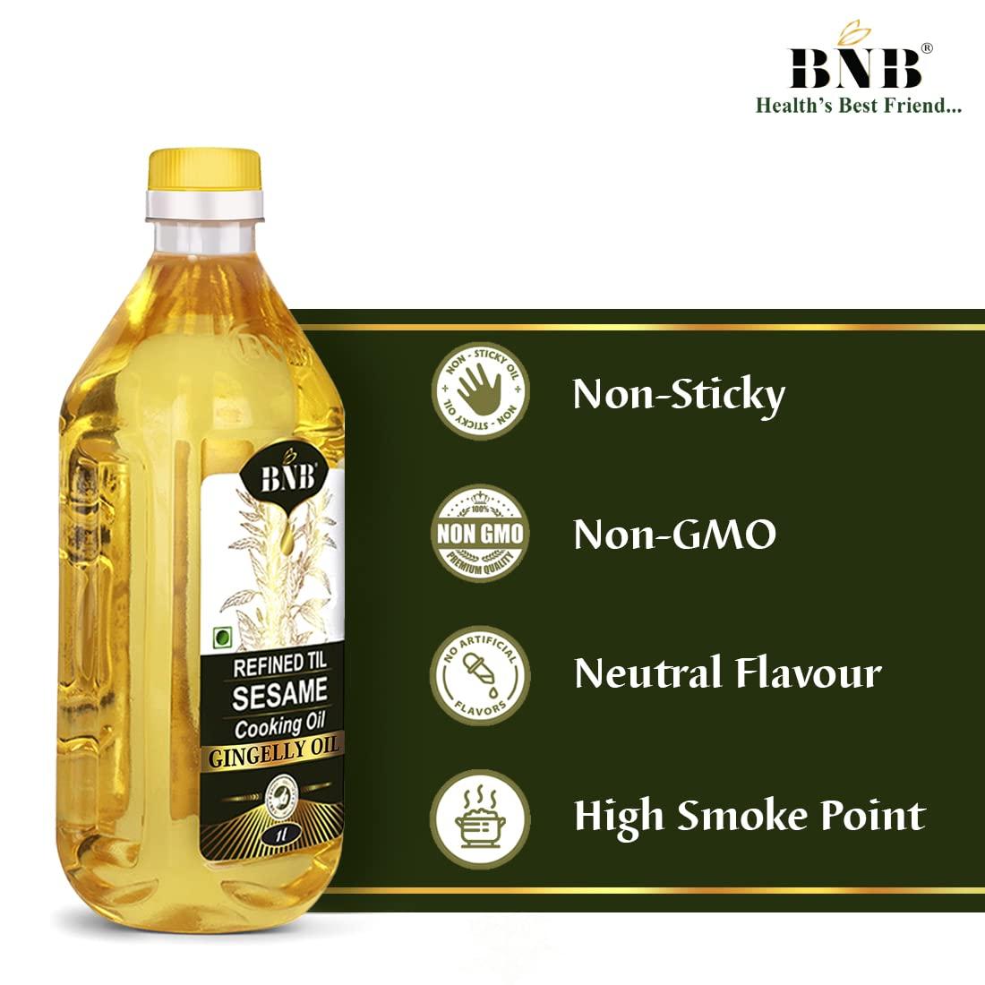 BNB BNB Refined Sesame Oil | Til Oil | Gingelly Oil | Healthy Cooking Oil |Deep Frying Oil | Daily Use| Low Trans-Fat | Non-Sticky | Neutral Flavour | 2 Litre