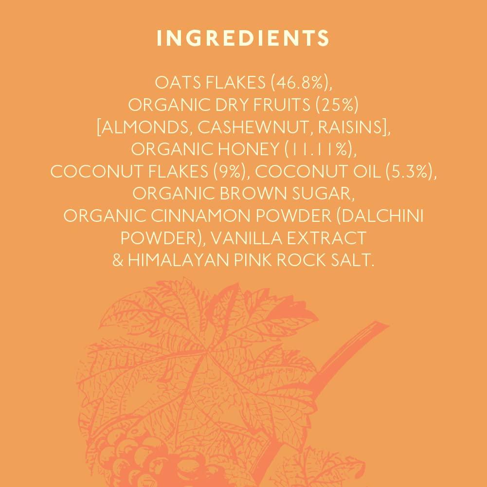 Nourish Organics Nourish Organics Cinnamon Oats Granola, 270g Pack | Healthy and Nutritious Breakfast Cereals with Whole Nuts | No Refined Sugar | Clean Label