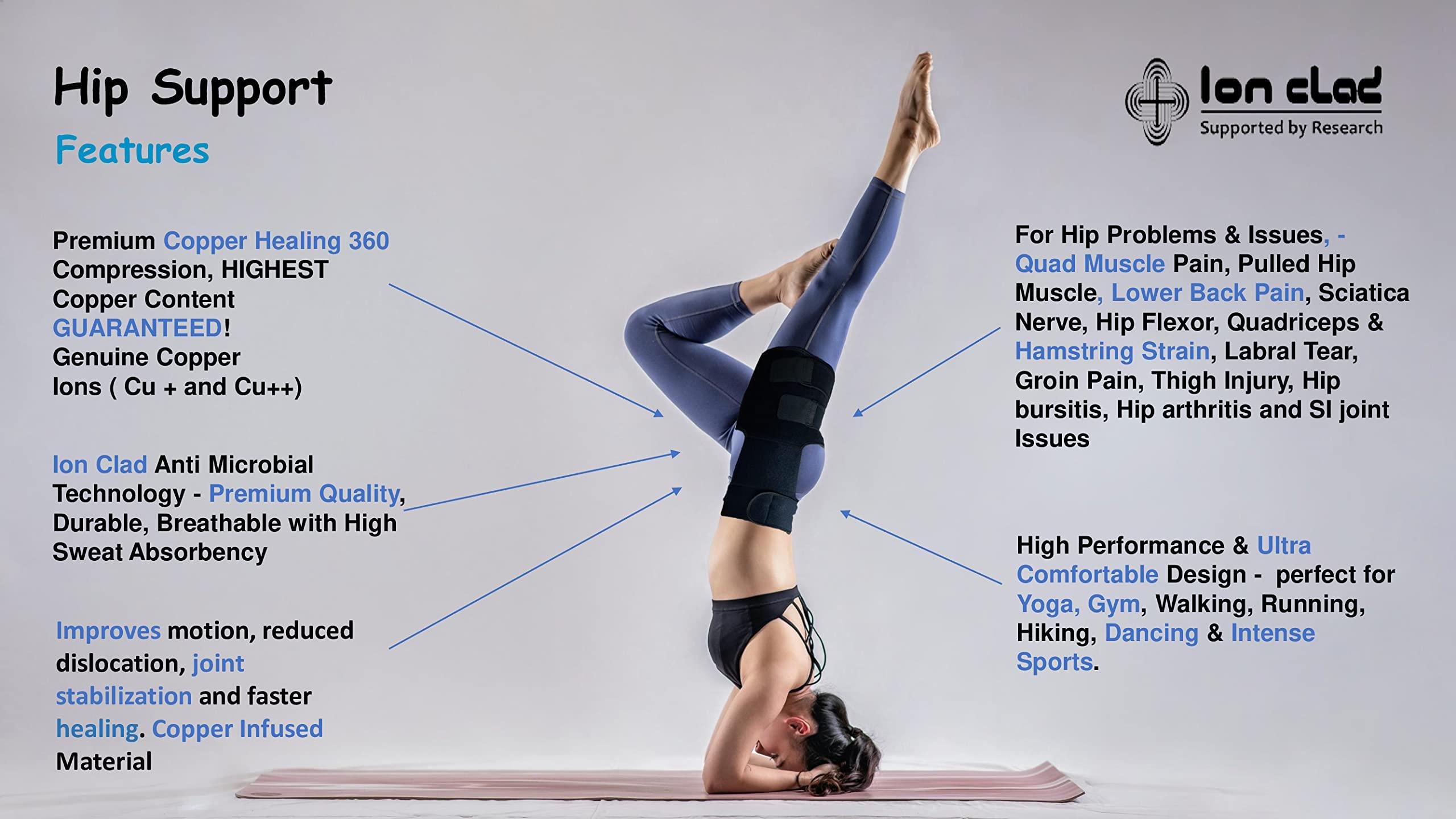 Ion Clad Ion Clad Scientist Developed Copper Compression Hip Joint Brace with Groin Support. Pain Relief & Recovery for Quads, Pulled Muscle, Lower Back, Sciatica, Hip Flexor & Hamstring Strain – Men & Women