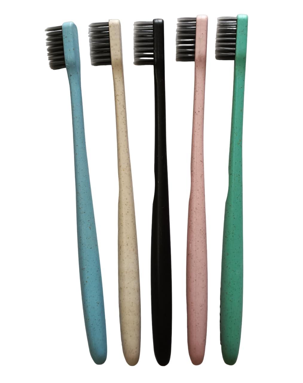 YO DeSi - your own desi YO Desi- Eco-Friendly Biodegradable Toothbrush, Charcoal activated Bamboo Bristles, Manual Toothbrush (5pcs)
