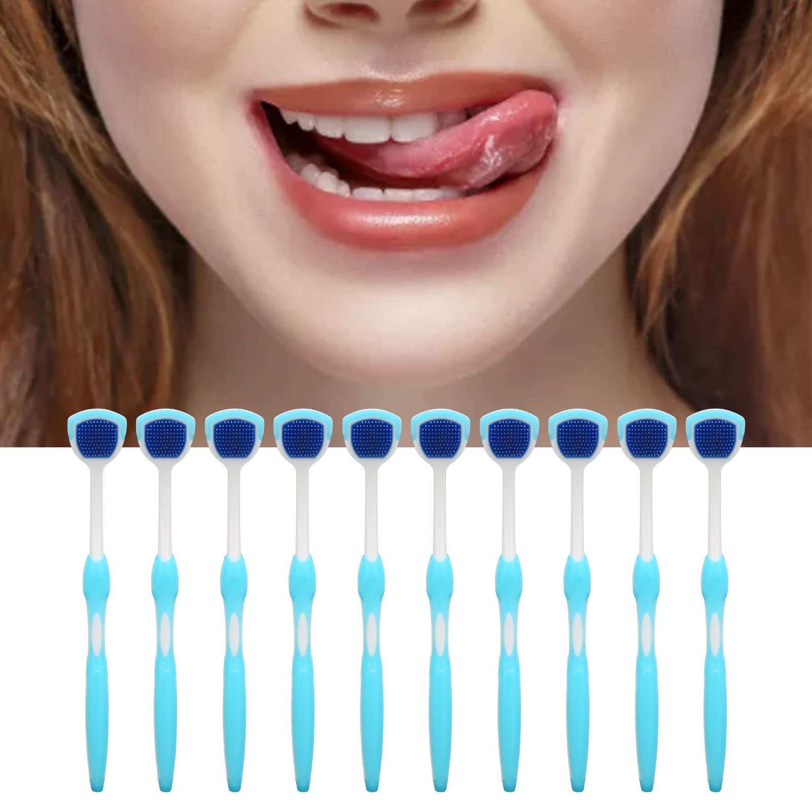 Jaerb Tongue Brush, Tongue Cleaner Long Handle for Adults (Blue)