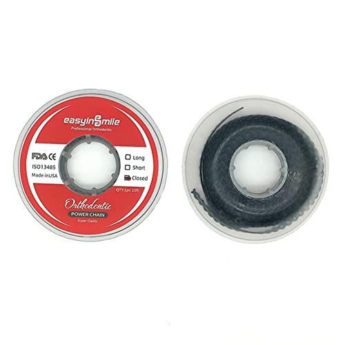 Easyinsmile Dental Orthodontic Braces Rubber Chains, Elastic Power Chains for Braces (Closed, Black)