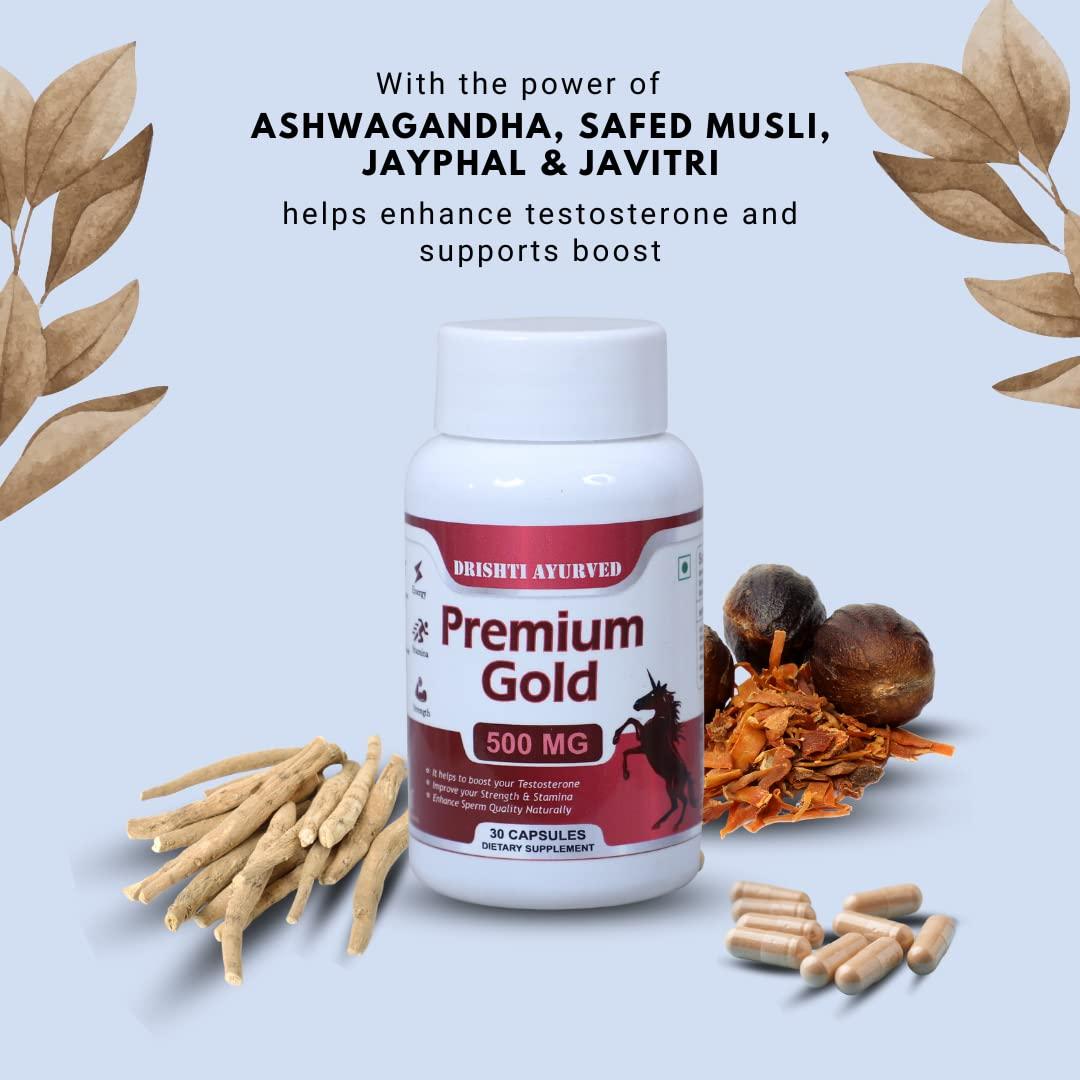 Generic Drishti Ayurved Premium Gold 500 MG | Rejuvenate Stamina & Strengthening muscles