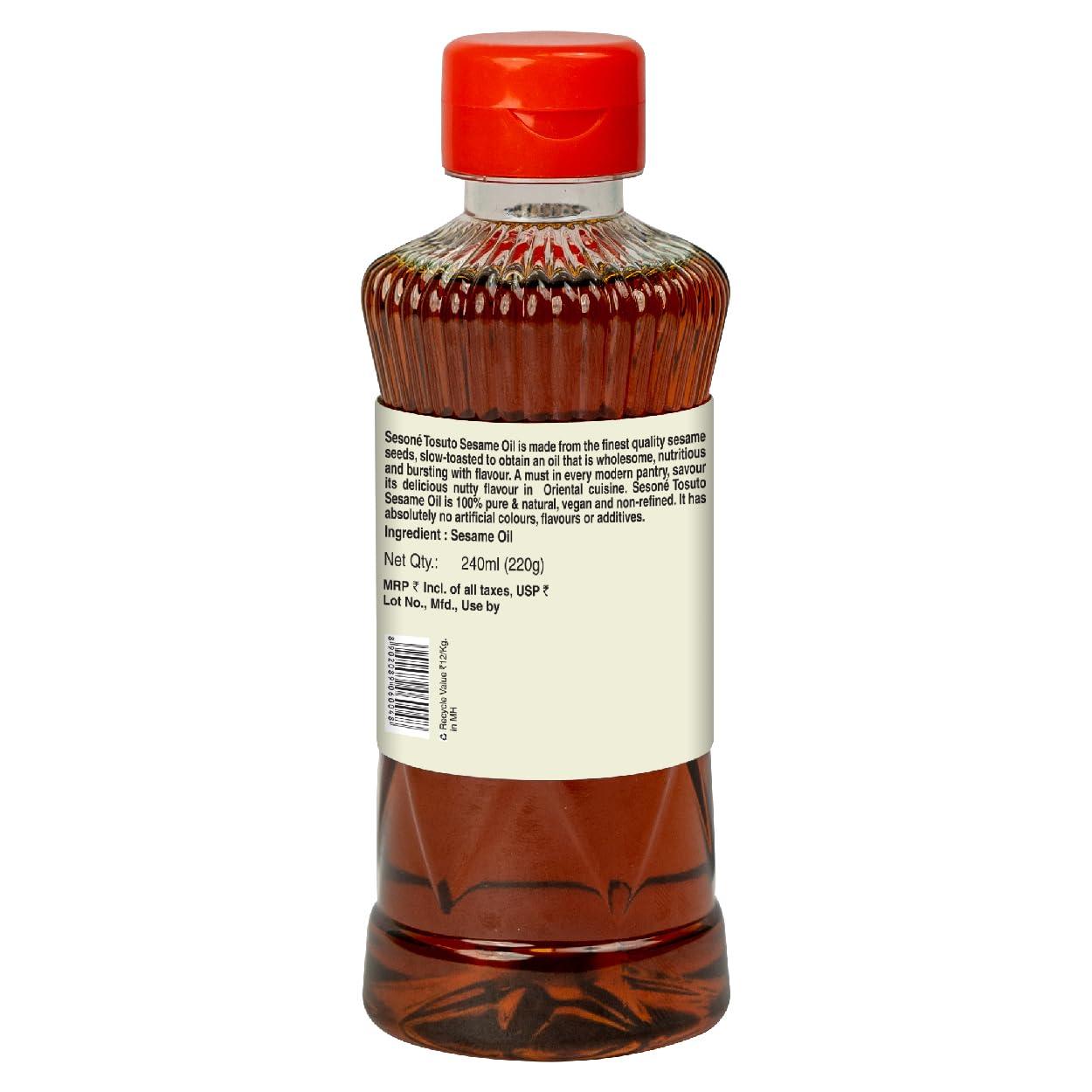 Sesoné Sesone Tosuto Premium Toasted Sesame Oil | 240ml Bottle | 100% Natural Sesame Oil for Oriental Cooking | No Additives & No Artificial Colours | Nutty Flavor, Drizzle on Soups, for Sauting and Salad Dressing