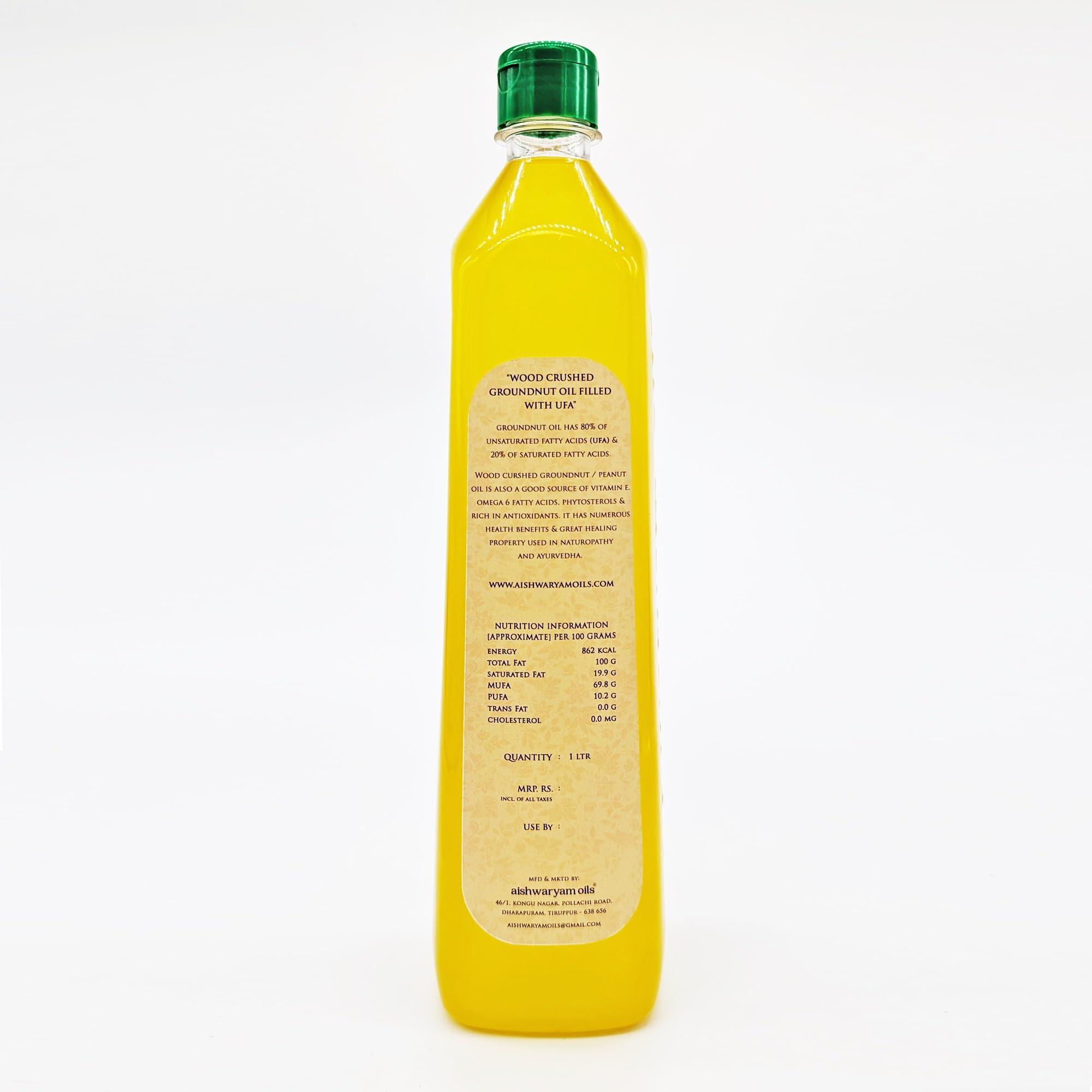 aishwaryam oils Aishwaryam Oils 1L Cold Pressed Groundnut/Mungphali/Peanut Oil (Virgin, Chekku/Ghani) - 1 Litre