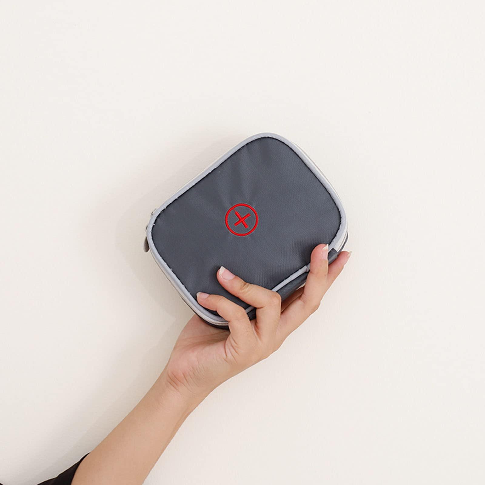 Lingcat Linsiter Polyester Lingcat Portable Empty First Aid Bag, Mini Travel Medicine Pouch Double Zippers Handy Pills Pocket For Travel School Home, Gray,Black