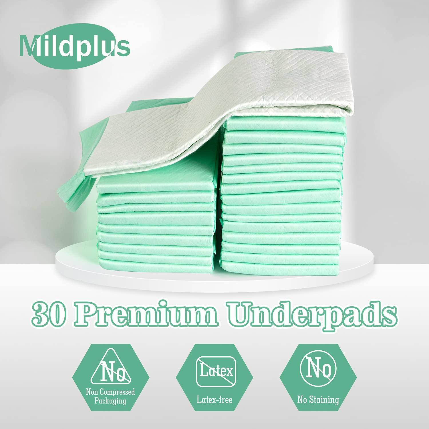 MILDPLUS MILDPLUS Bed Pads with Adhesive Strips 30\'\' X 36\'\' Disposable Underpads Extra Large Thicker Incontinence Pads for Unisex Adult, Senior, Kids and Pet (30 Count)