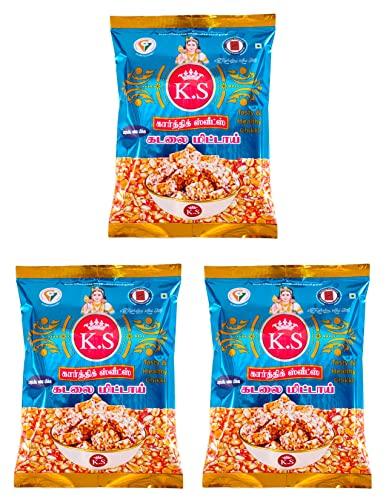 K.S K.S Kovilpatti Special Kadalai Mittai (Groundnut Chikki Candy) - Burfi - Pack of 3 x 250gm (750 GM)