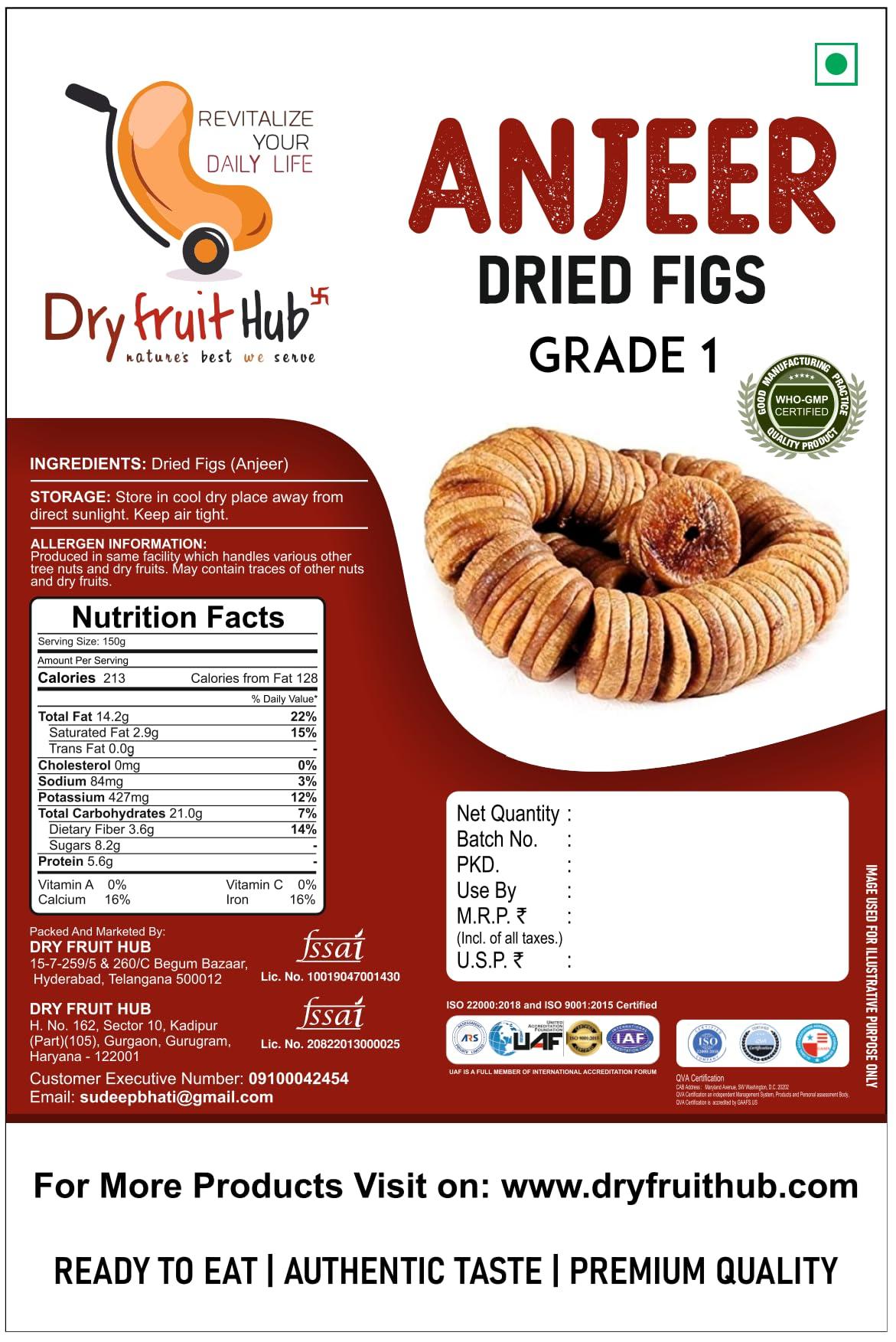 DRY FRUIT HUB Dry Fruit Hub Anjeer Dry Fruits 500gm Grade 1 | Dried Anjeera | Dried Figs With Natural Sweetness | Sun Dried Anjer | Fresh Anjir For Healthy Snacks | Pack Of 500gm