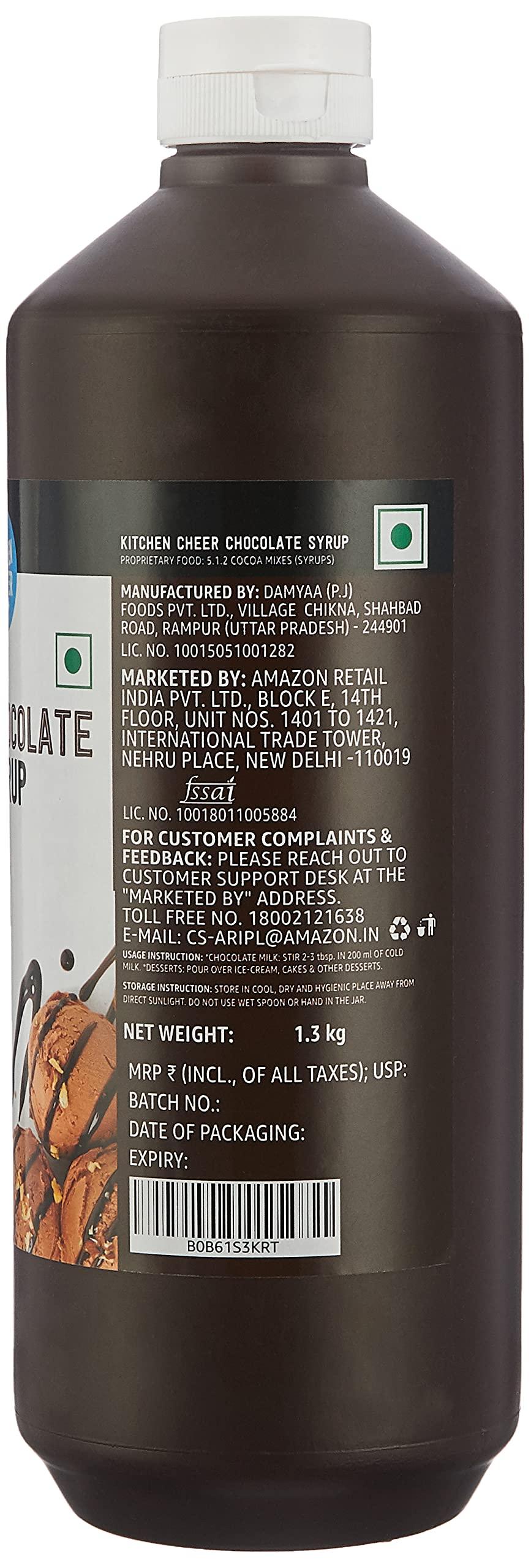 Amazon Brand - Kitchen Cheer Amazon Brand - Kitchen Cheer Chocolate Syrup, Rich Chocolate Flavour, Creamy Texture, No Malt, 1.3Kg