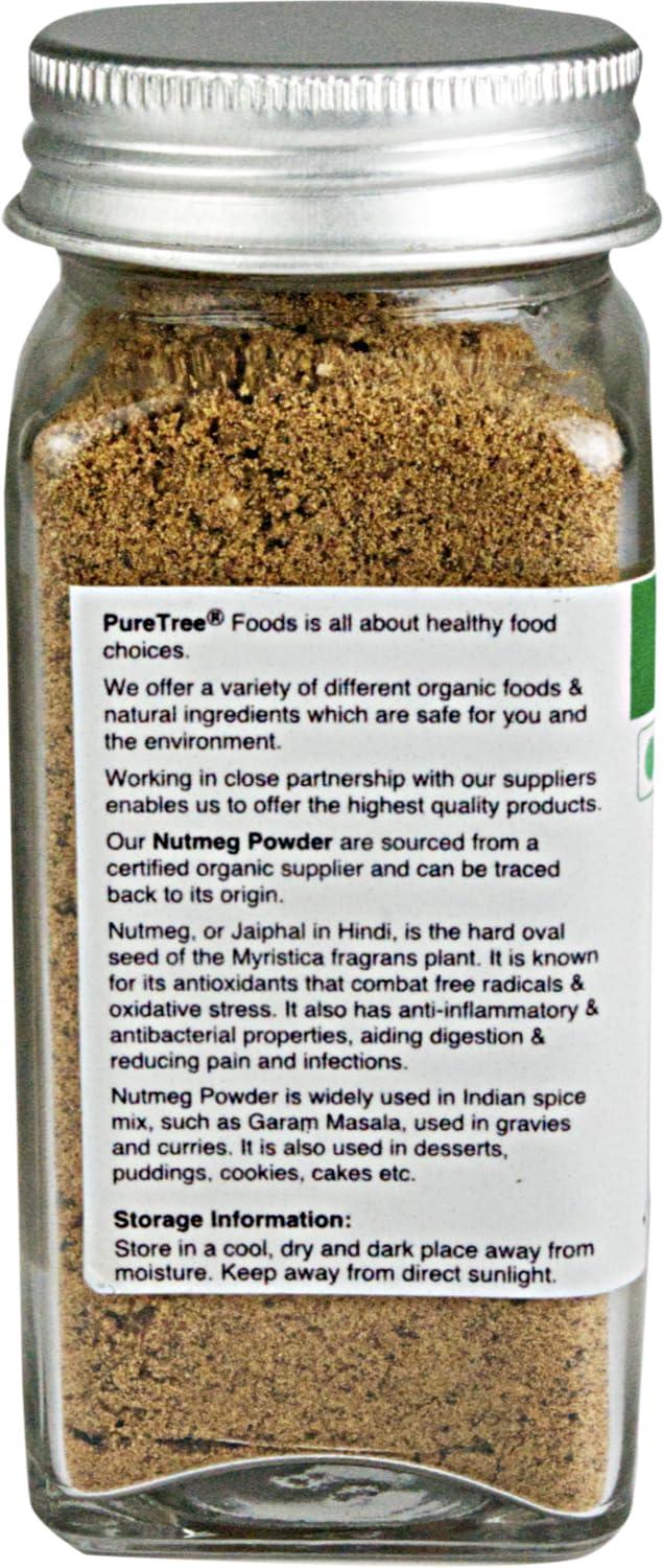 Pure Tree Pure Tree Certified Organic Nutmeg Powder | 60 g | Glass Jar | Grounded Jaiphal Powder Jathikai Powder | Organic Jaifal Powder for Baby | Jayfal, Myristica Fragrans