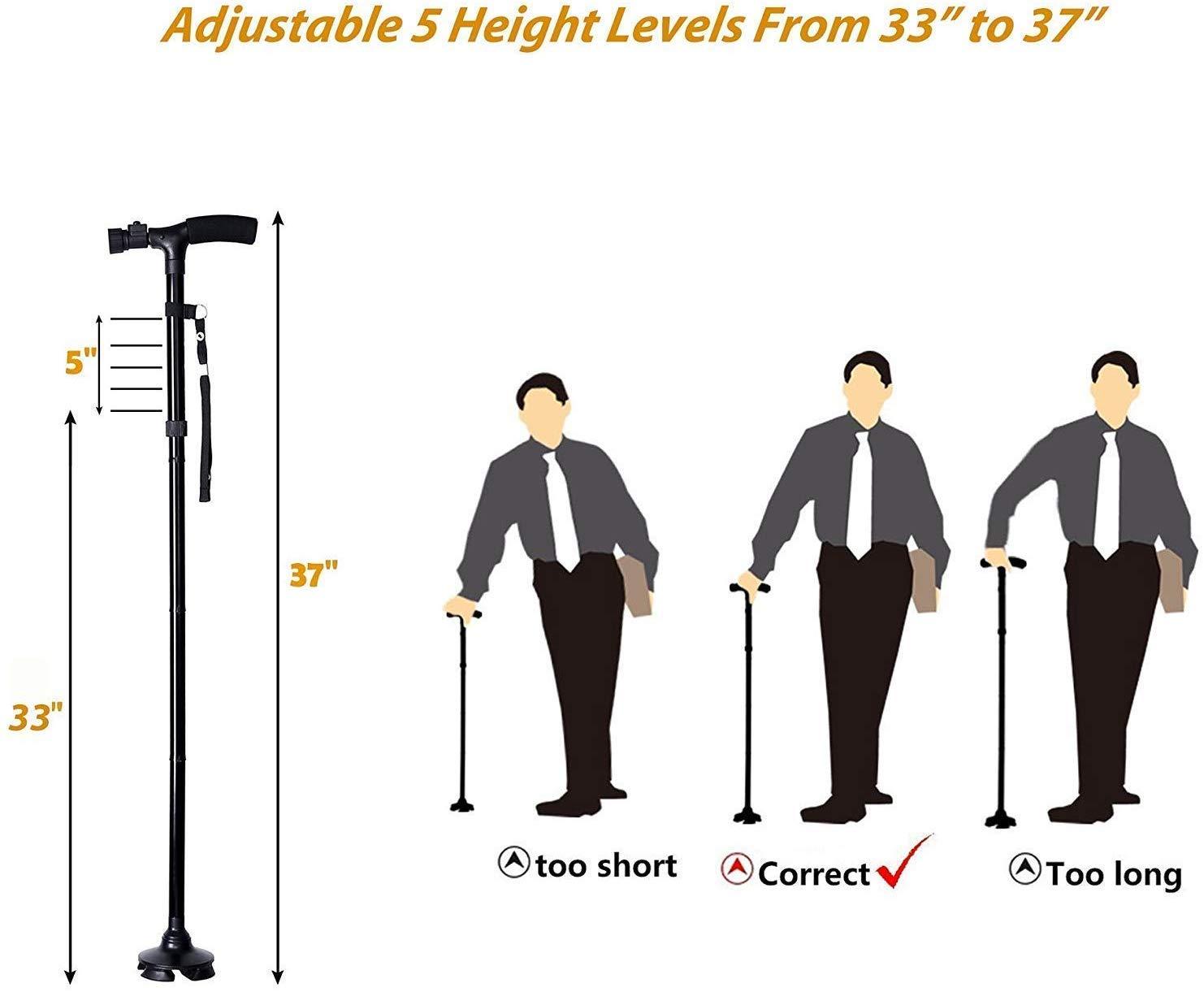 TORIOX Toriox Trusty Cane Sturdy Folding Cane with Gripped Handle/Walking Stick with Built- in Lights & Pivots for Better Grip