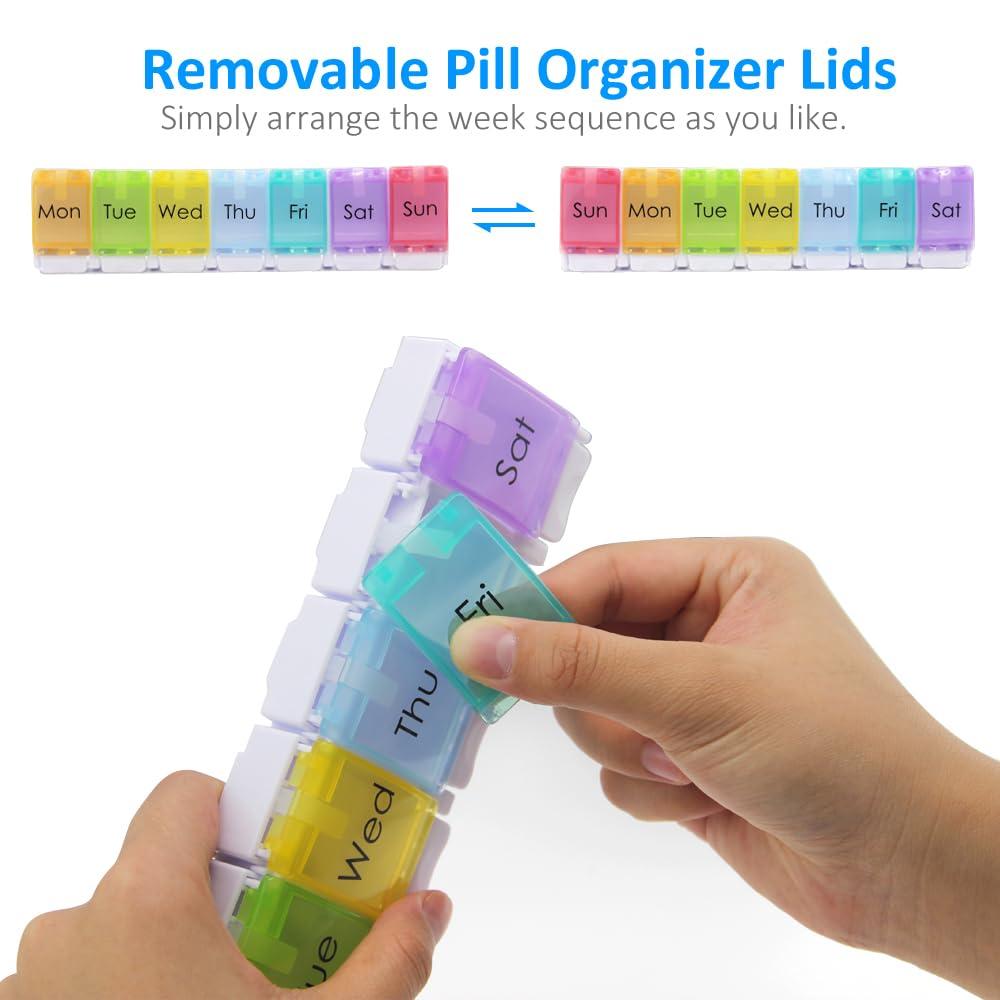 GOGOODA 2 Pcs Weekly Pill Organizer Arthritis Friendly (1 Time a Day), Travel 7 Day Pill Box Vitamin Organizer with Easy Push Button Design and Large Compartments to Hold Vitamins, Fish Oil, Medication