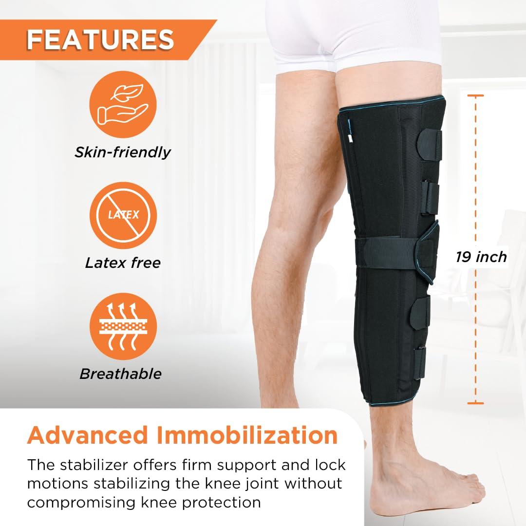 Vissco Vissco Knee Stabler - Long 19" Brace (Firm Support) Knee Support for Osteoarthritis of knee joint, Pain Relief, Knee Stabilizer, Joint Injury, Knee Immobilizer - Small (Black)