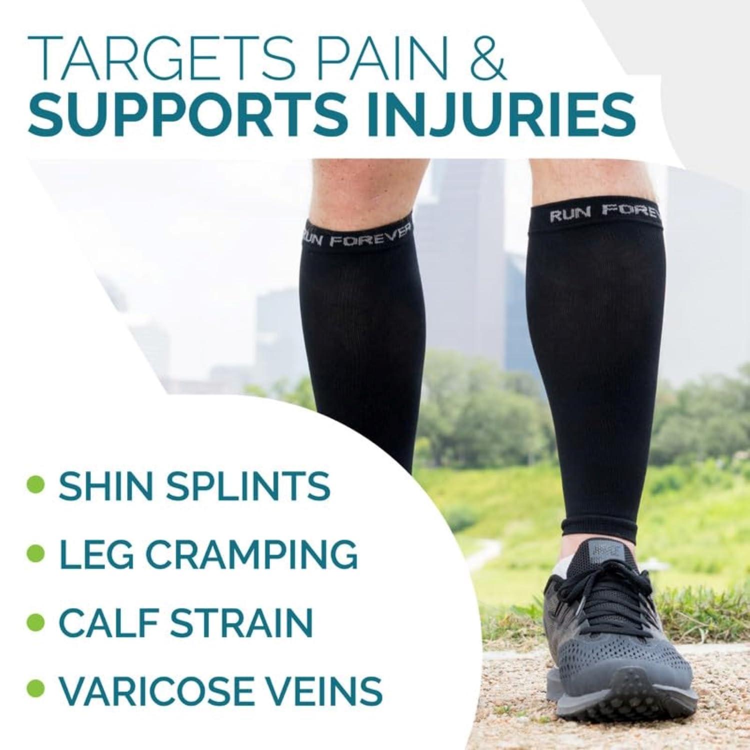 Run Forever Sports Run Forever Sports Leg Calf Compression Socks for Runners, Shin Splint, Varicose Vein & Calf Pain Relief , Cycling, Maternity, Nurses (Black, Large)