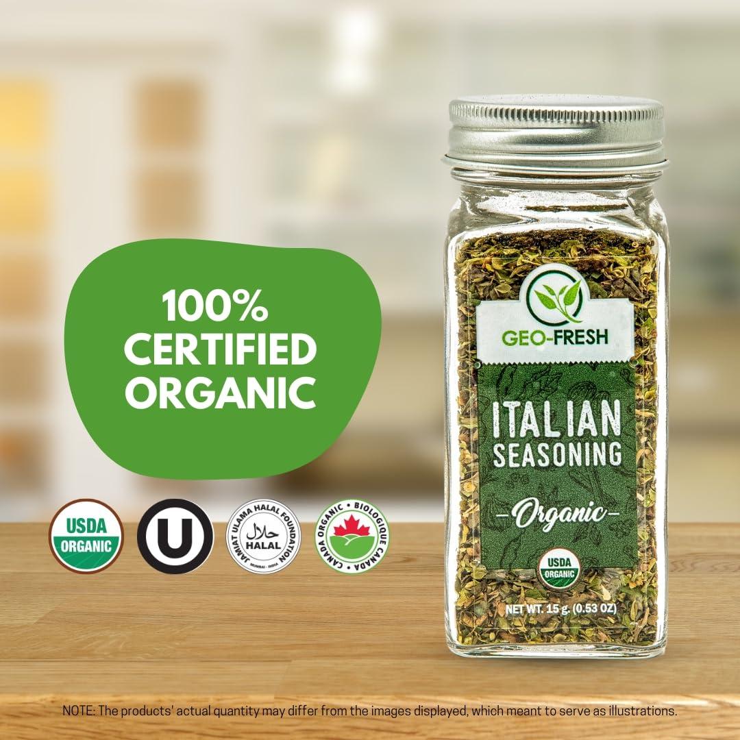Geo-Fresh Geo-Fresh organic Italian Seasoning 15g (Italian Herbs) (Pack of 2) - Certified Organic, Classic blend of Organic Thyme, Parsley, Oregano, Basil. Best for Pizza, Pasta, and all Italian dishes